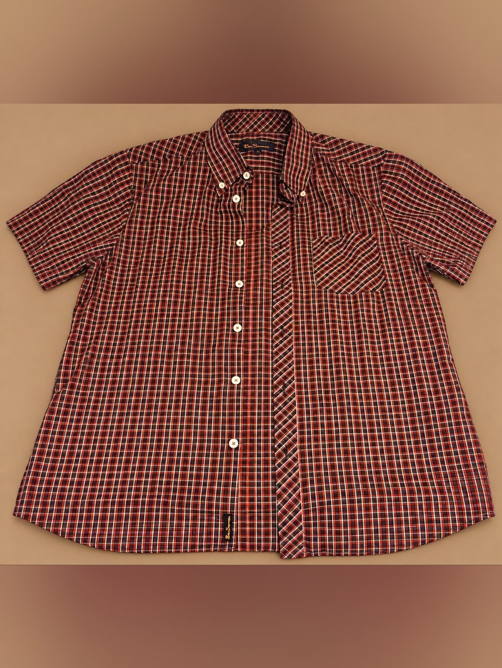Ben Sherman Men’s M Plaid Short Sleeve Button Down Shirt Red Black Mod Retro